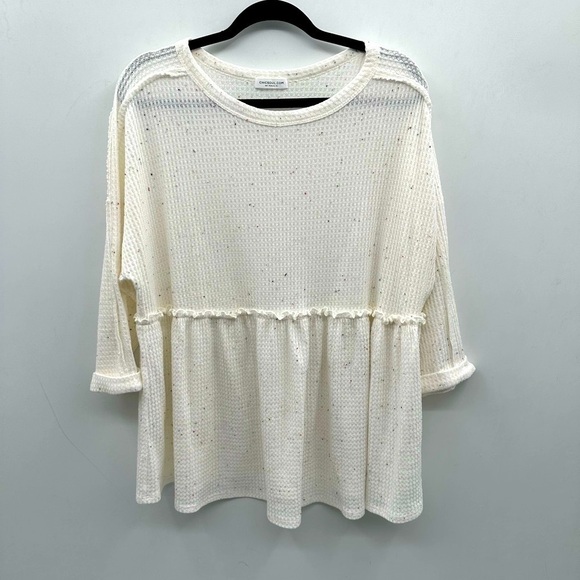 Chic soul cream speckled short sleeve plus dowse waffle stretch woman’s top. 3X - Picture 1 of 8